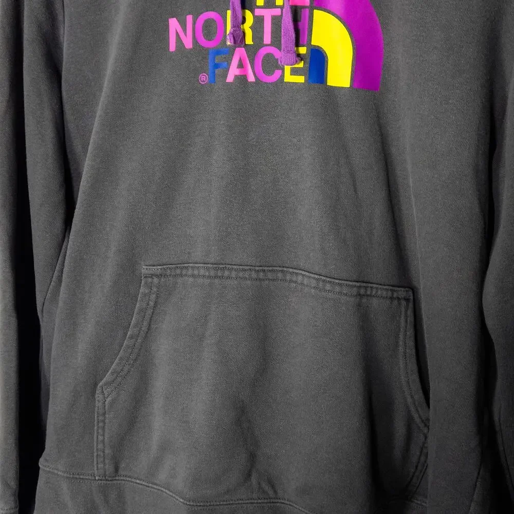 The North Face Gray Fleece Hoodie Rainbow Logo Size L Athleisure Outdoors - Picture 5 of 9